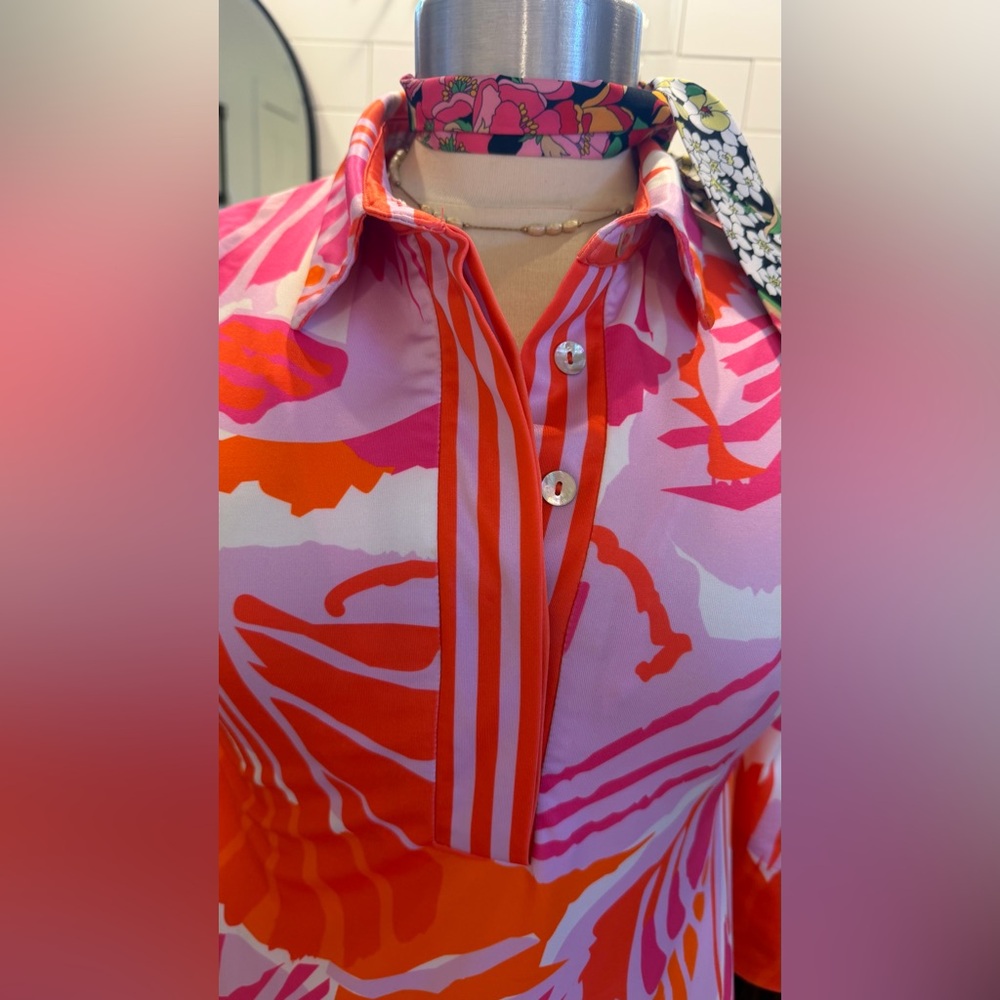 Gretchen Scott Everywhere Dress in Pink Frond Frenzy Floral Tropical Dress Sz M - Picture 5 of 16